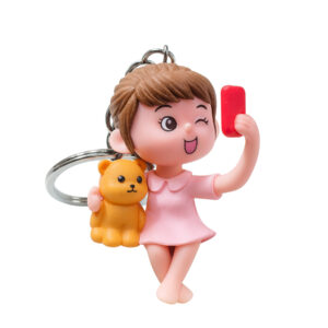 Cute Girl with Teddy Bear Keychain